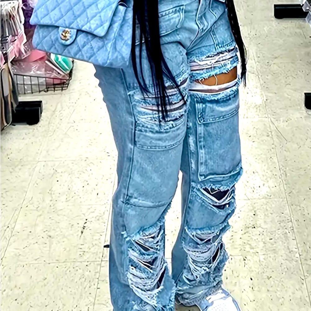 Blue Denim Ripped Jeans - Picture 2 of 2